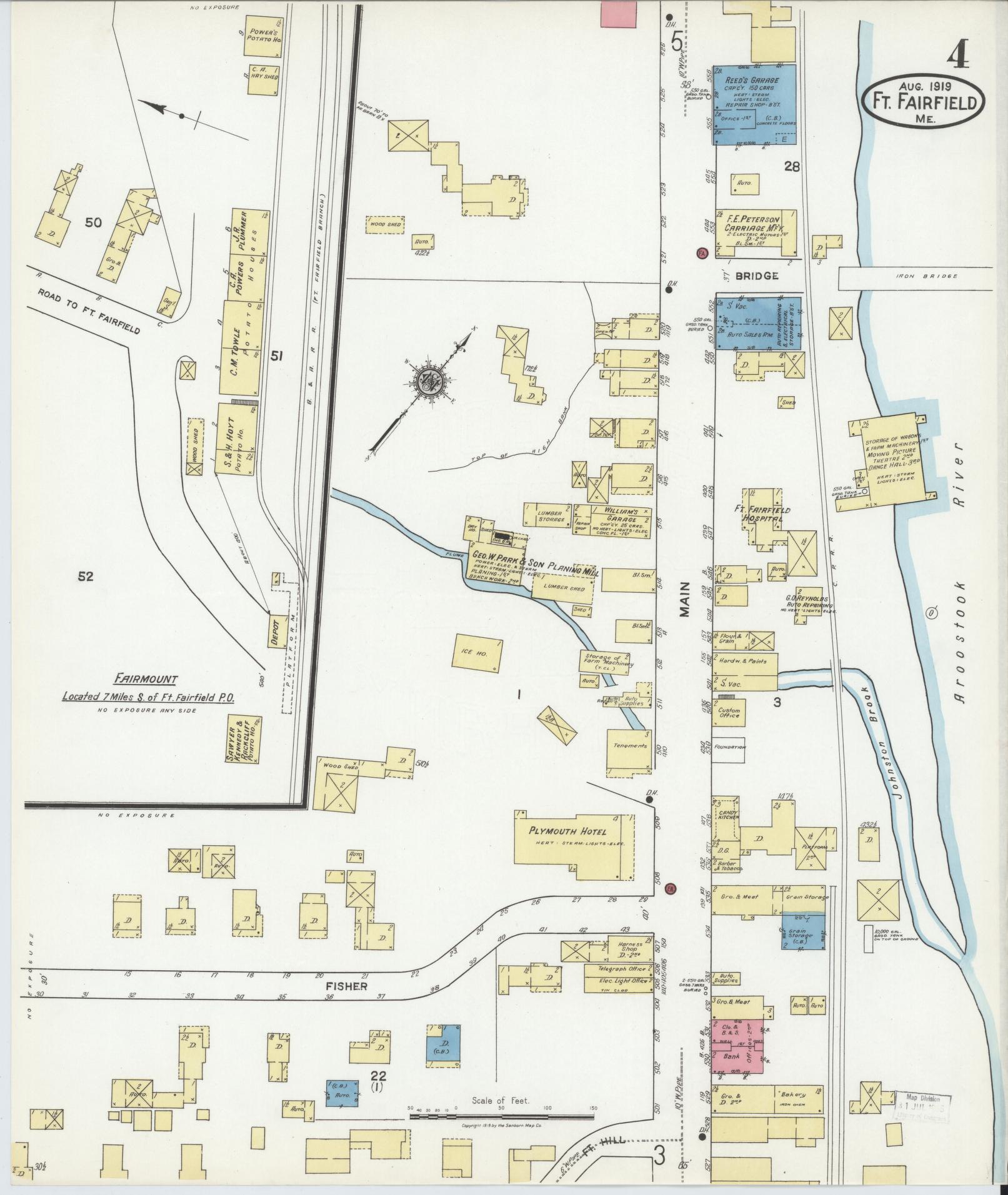 Sanborn Fire Insurance Map from Fort Fairfield, Aroostook County, Maine (1919), Sheet #0004 - Complete Map Set gallery image, historic Sanborn map, vintage wall art, Maine Maine