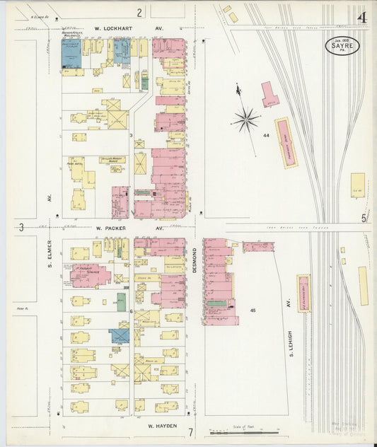 Sanborn Fire Insurance Map from Sayre, Bradford County, Pennsylvania (1909), Sheet #0004 - Historic Sanborn Fire Insurance Map Print, vintage old map wall art, antique decor, genealogy gift, Pennsylvania Pennsylvania map