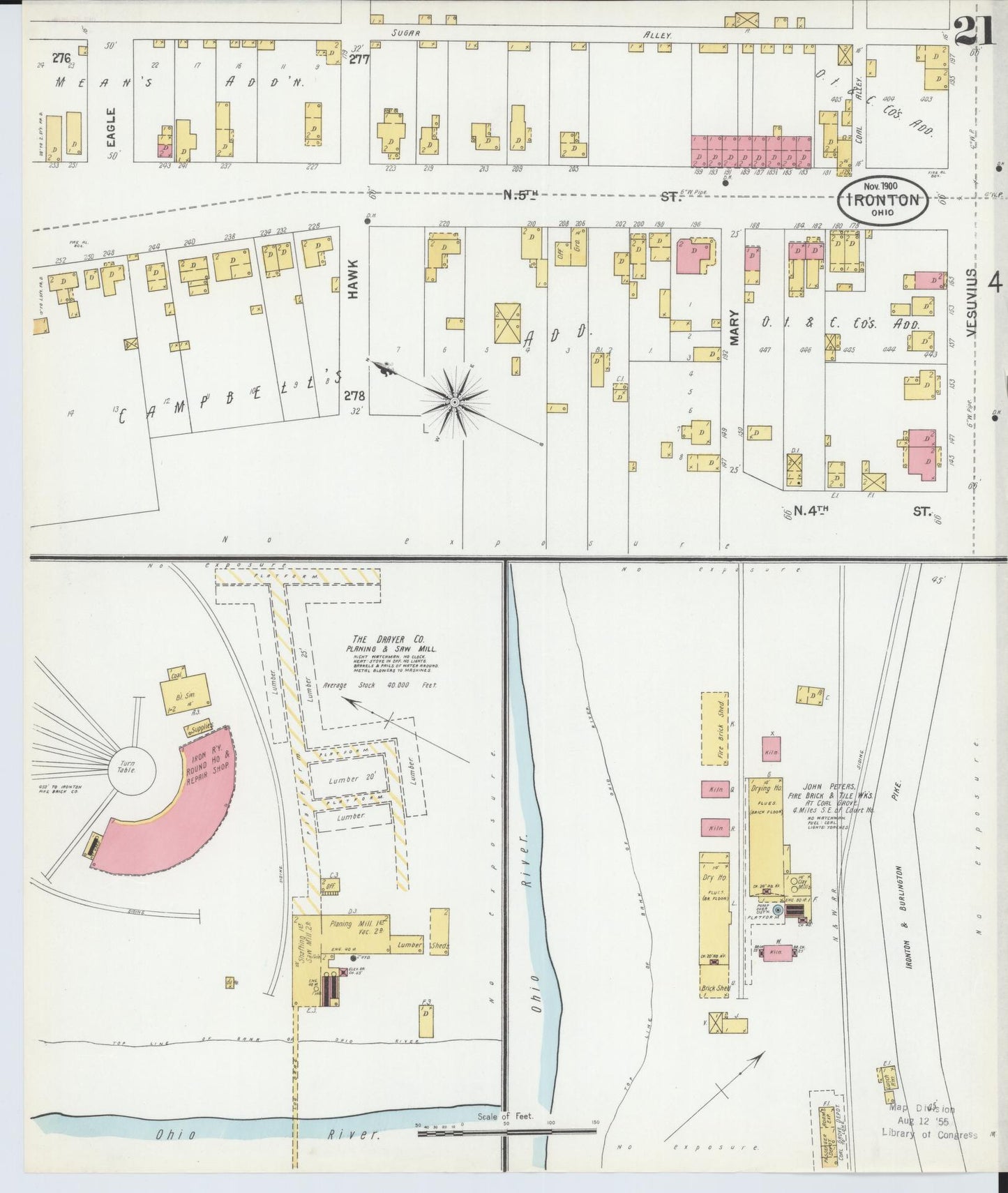 Sanborn Fire Insurance Map from Ironton, Lawrence County, Ohio (1900), Sheet #0021 - Historic Sanborn Fire Insurance Map Print, vintage old map wall art, antique decor, genealogy gift, Ohio Ohio map
