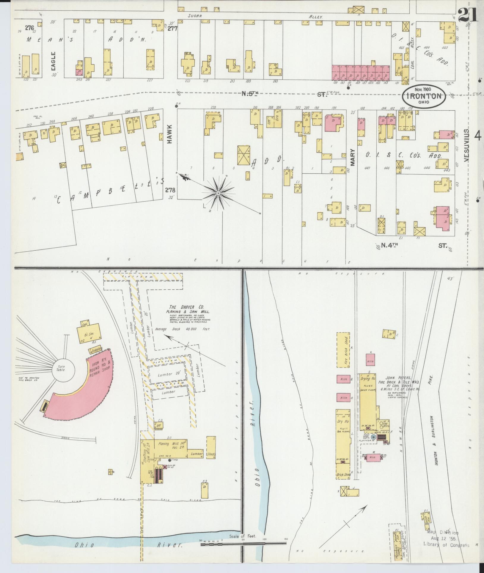 Sanborn Fire Insurance Map from Ironton, Lawrence County, Ohio (1900), Sheet #0021 - Historic Sanborn Fire Insurance Map Print, vintage old map wall art, antique decor, genealogy gift, Ohio Ohio map
