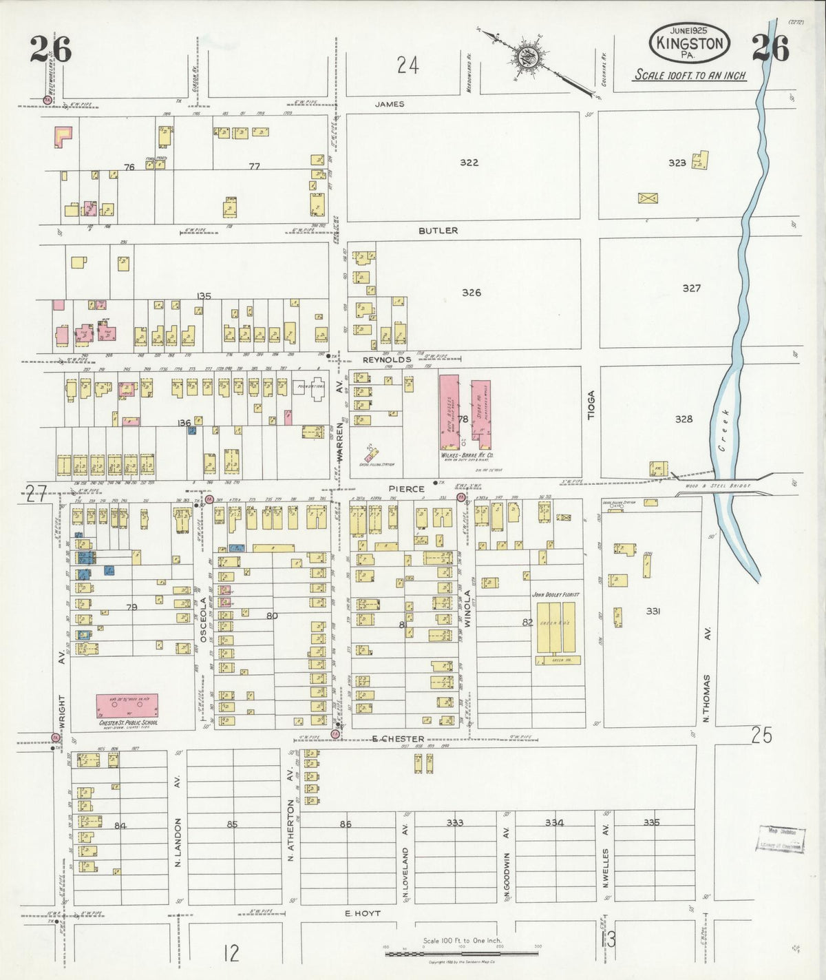 Sanborn Fire Insurance Map from Kingston, Luzerne County, Pennsylvania (1925), Sheet #0026 - Complete Map Set gallery image, historic Sanborn map, vintage wall art, Pennsylvania Pennsylvania