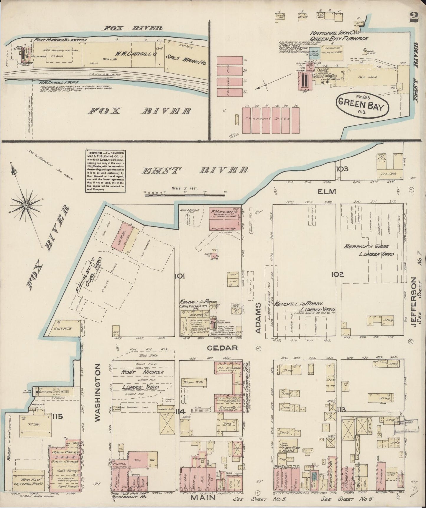 Sanborn Fire Insurance Map from Green Bay, Brown County, Wisconsin (1883), Sheet #0002 - Historic Sanborn Fire Insurance Map Print, vintage old map wall art, antique decor, genealogy gift, Wisconsin Wisconsin map