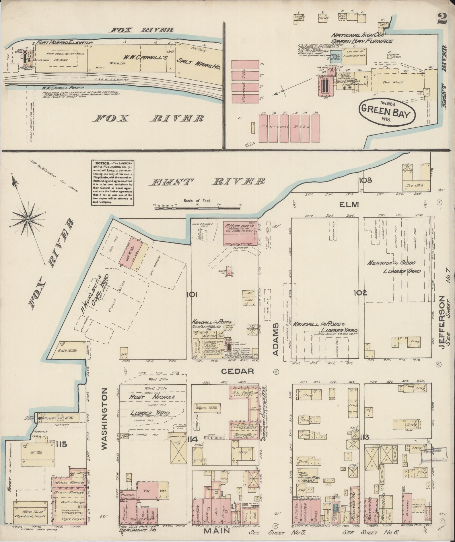 Sanborn Fire Insurance Map from Green Bay, Brown County, Wisconsin (1883), Sheet #0002 - Historic Sanborn Fire Insurance Map Print, vintage old map wall art, antique decor, genealogy gift, Wisconsin Wisconsin map