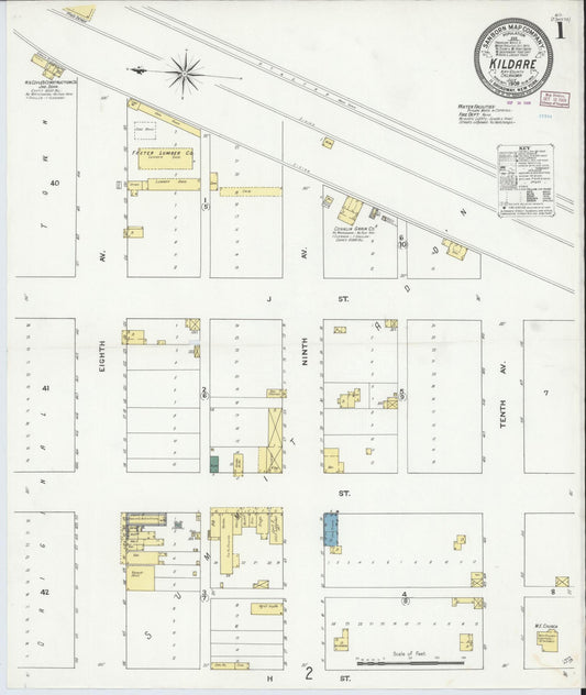Sanborn Fire Insurance Map from Kildare, Kay County, Oklahoma (1909), Sheet #0001 - Historic Sanborn Fire Insurance Map Print, vintage old map wall art, antique decor, genealogy gift, Oklahoma Oklahoma map