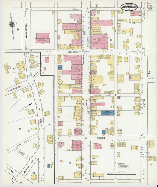 Sanborn Fire Insurance Map from Masontown, Fayette County, Pennsylvania (1921), Sheet #0003 - Historic Sanborn Fire Insurance Map Print, vintage old map wall art, antique decor, genealogy gift, Pennsylvania Pennsylvania map