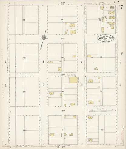 Sanborn Fire Insurance Map from National City, San Diego County, California (1911), Sheet #0007 - Historic Sanborn Fire Insurance Map Print, vintage old map wall art, antique decor, genealogy gift, California California map