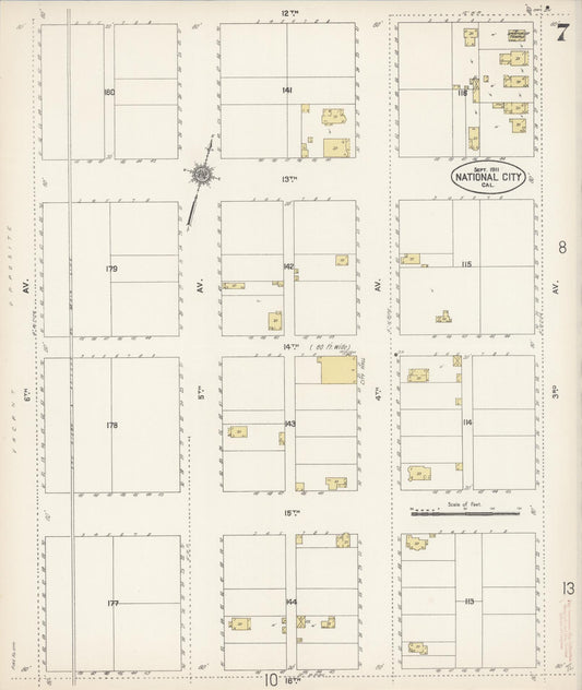Sanborn Fire Insurance Map from National City, San Diego County, California (1911), Sheet #0007 - Historic Sanborn Fire Insurance Map Print, vintage old map wall art, antique decor, genealogy gift, California California map