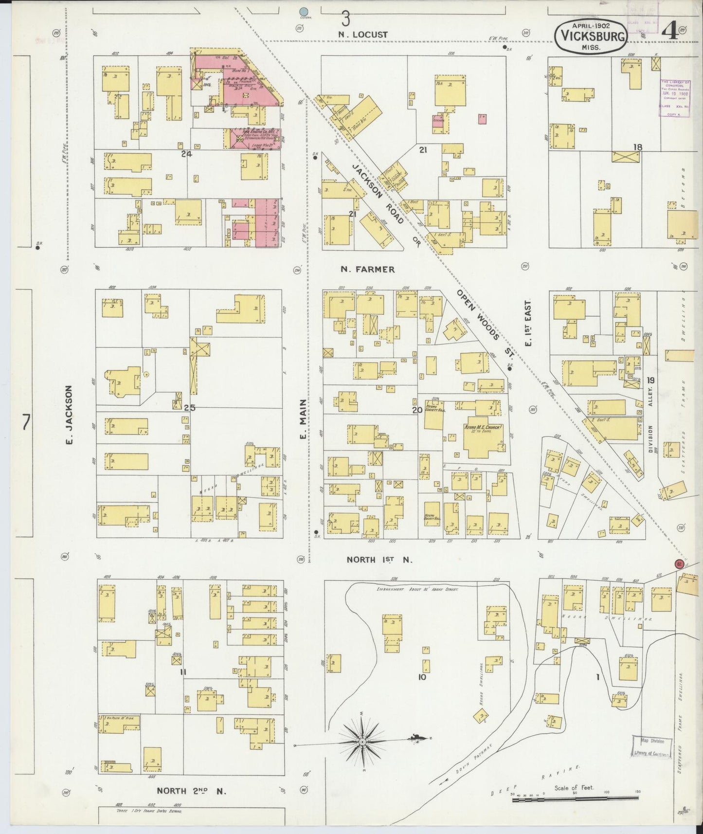 Sanborn Fire Insurance Map from Vicksburg, Warren County, Mississippi (1902), Sheet #0004 - Historic Sanborn Fire Insurance Map Print, vintage old map wall art, antique decor, genealogy gift, Mississippi Mississippi map