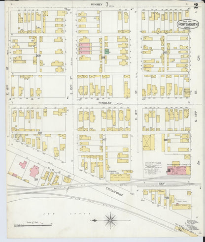 Sanborn Fire Insurance Map from Portsmouth, Scioto County, Ohio (1904), Sheet #0002 - Historic Sanborn Fire Insurance Map Print, vintage old map wall art, antique decor, genealogy gift, Ohio Ohio map