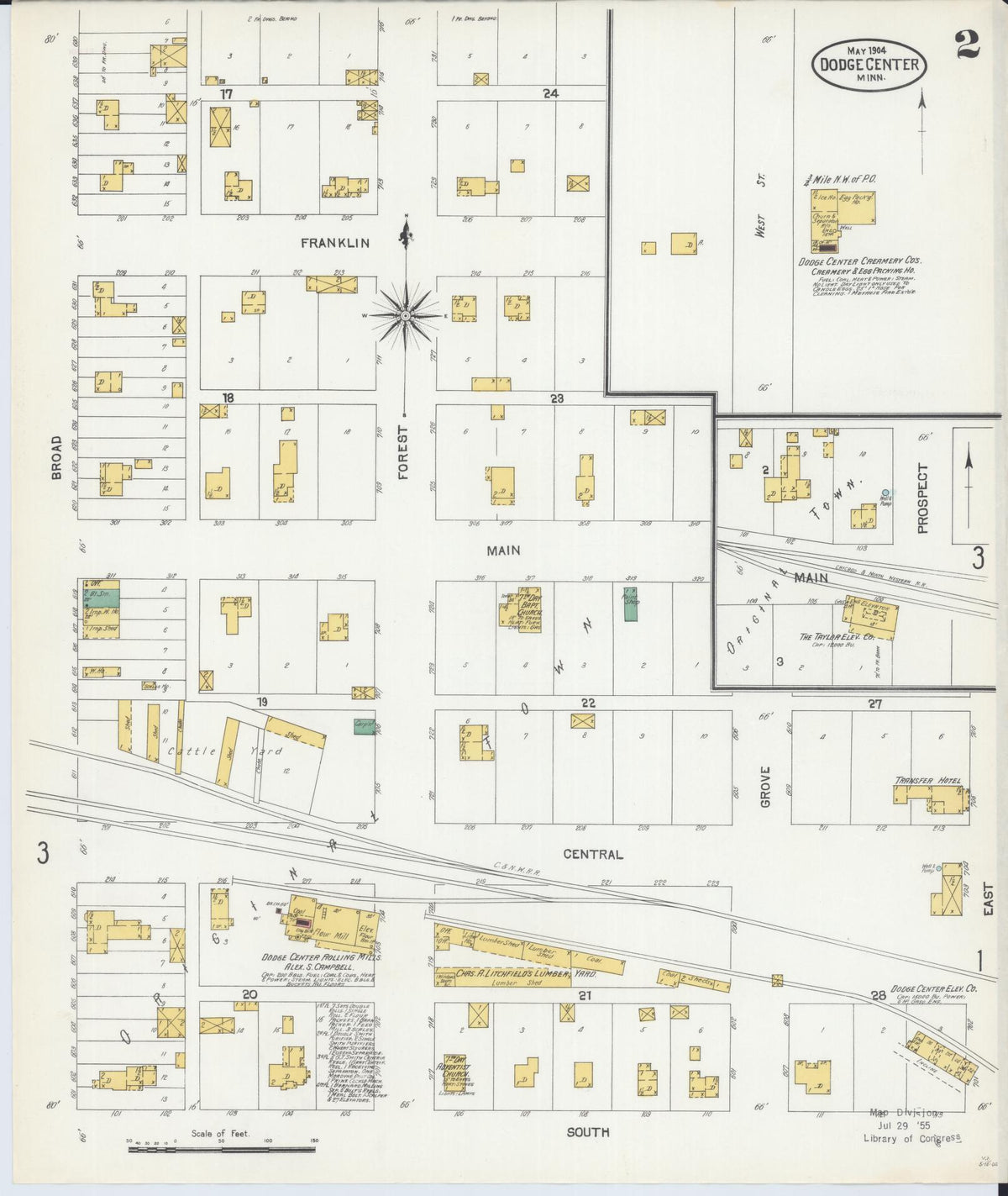 Sanborn Fire Insurance Map from Dodge Center, Dodge County, Minnesota (1904), Sheet #0002 - Complete Map Set gallery image, historic Sanborn map, vintage wall art, Minnesota Minnesota