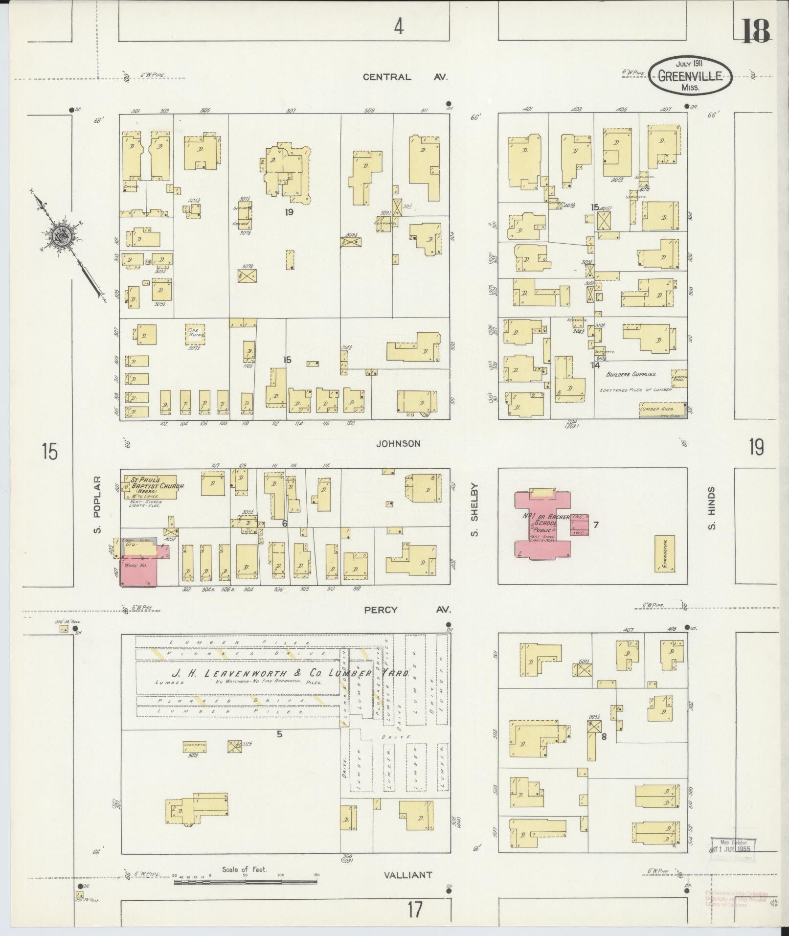 Sanborn Fire Insurance Map from Greenville, Washington County, Mississippi (1911), Sheet #0018 - Complete Map Set gallery image, historic Sanborn map, vintage wall art, Mississippi Mississippi