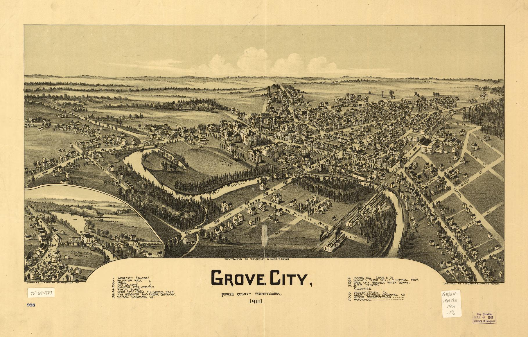 Grove City, Mercer County, Pennsylvania 1901. (1901) – Historic Bird’s-Eye View Panorama Print