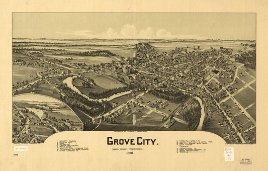 Grove City, Mercer County, Pennsylvania 1901. (1901) – Historic Bird’s-Eye View Panorama Print