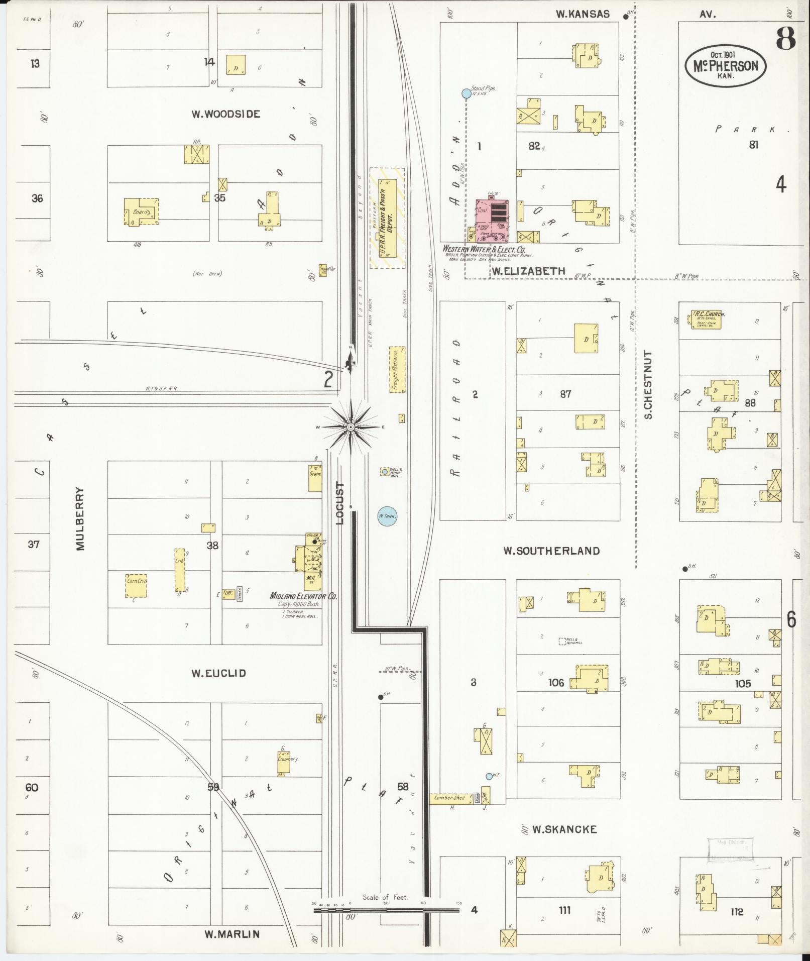 Sanborn Fire Insurance Map from Mcpherson, Mcpherson County, Kansas (1901), Sheet #0008 - Complete Map Set gallery image, historic Sanborn map, vintage wall art, Kansas Kansas