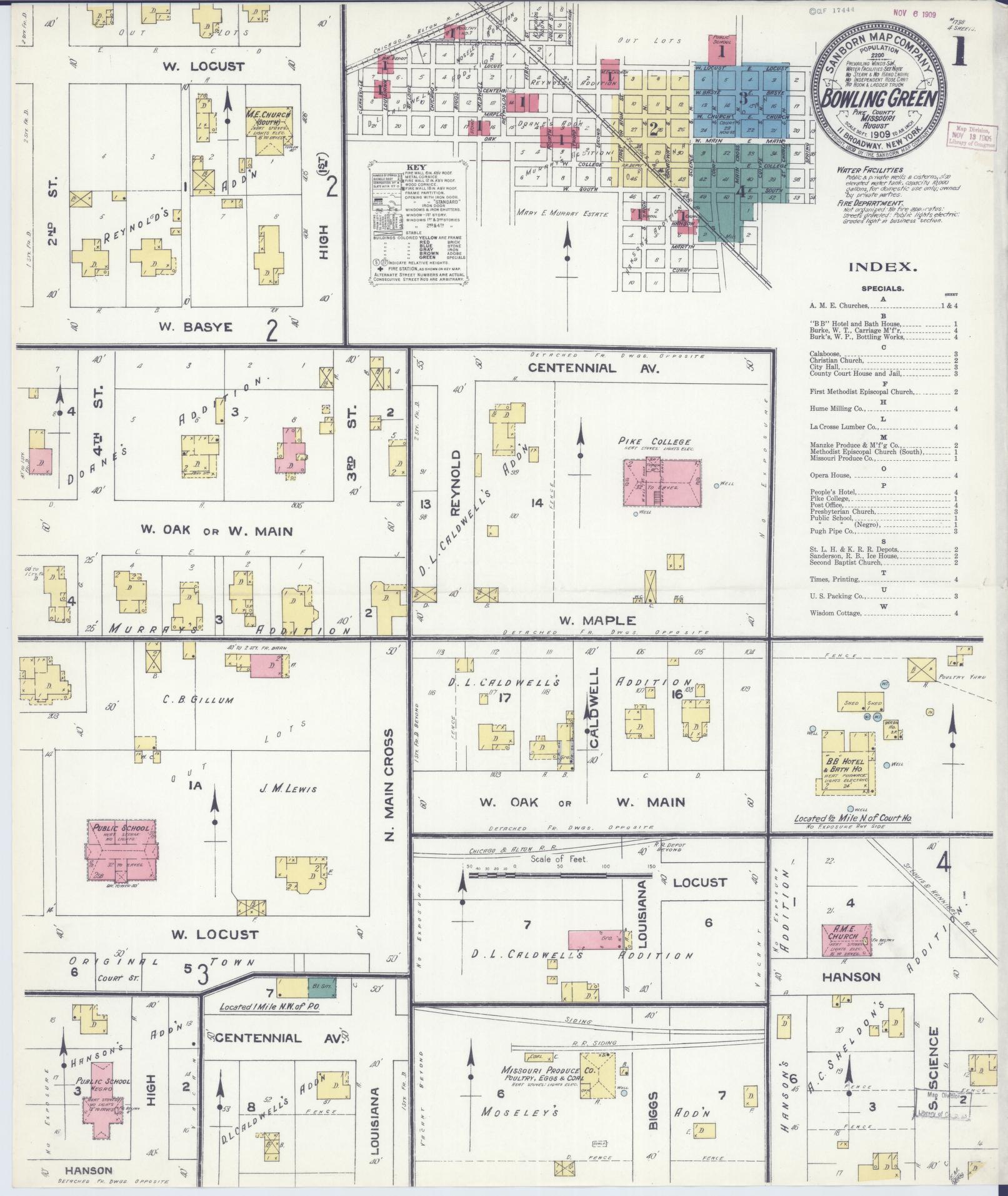 Sanborn Fire Insurance Map from Bowling Green, Pike County, Missouri. (1909) – Historic Sanborn Fire Insurance Map Print