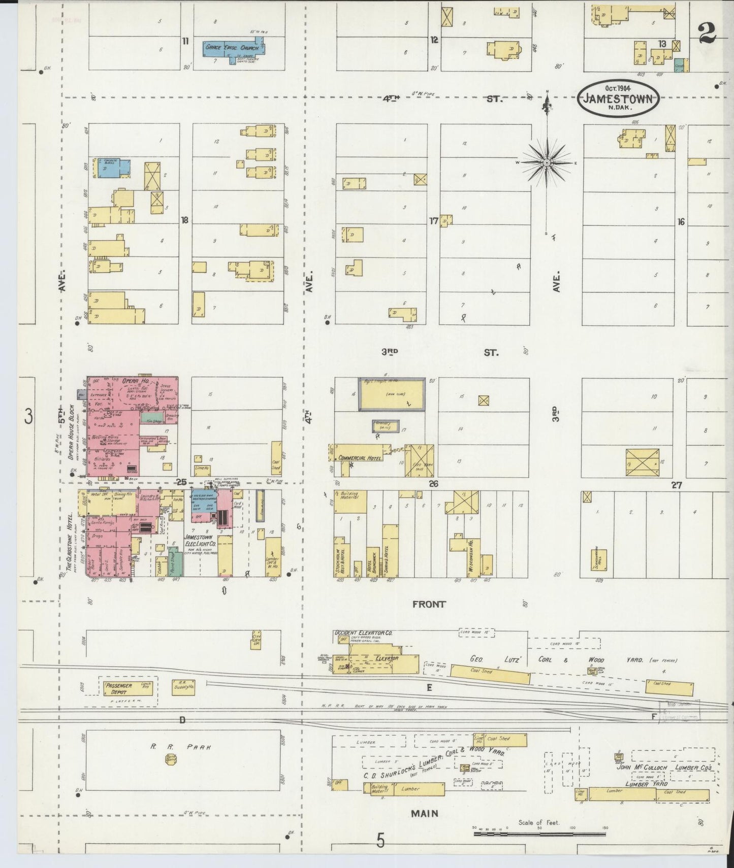 Sanborn Fire Insurance Map from Jamestown, Stutsman County, North Dakota (1904), Sheet #0002 - Complete Map Set gallery image, historic Sanborn map, vintage wall art, North Dakota North Dakota