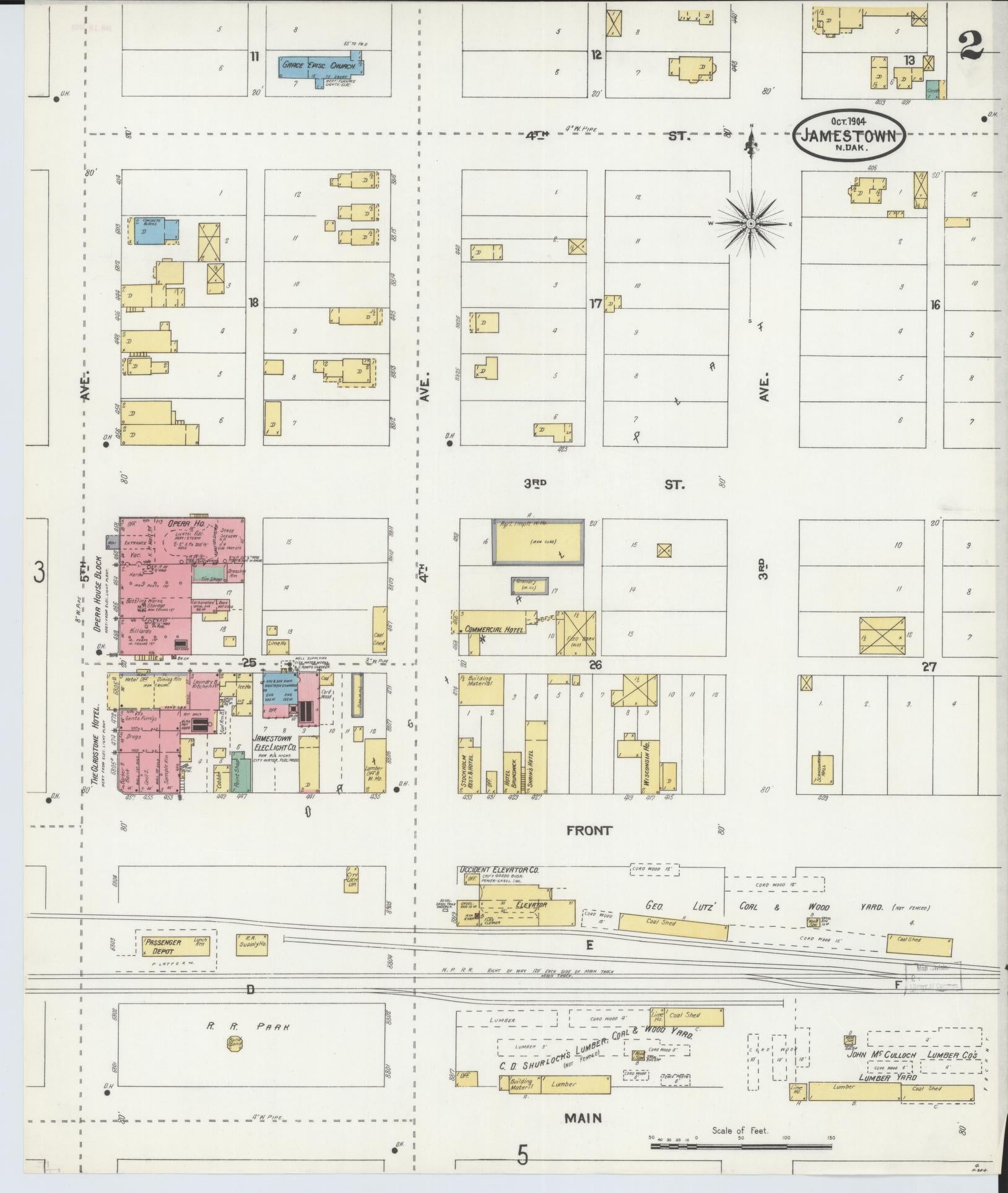 Sanborn Fire Insurance Map from Jamestown, Stutsman County, North Dakota (1904), Sheet #0002 - Complete Map Set gallery image, historic Sanborn map, vintage wall art, North Dakota North Dakota