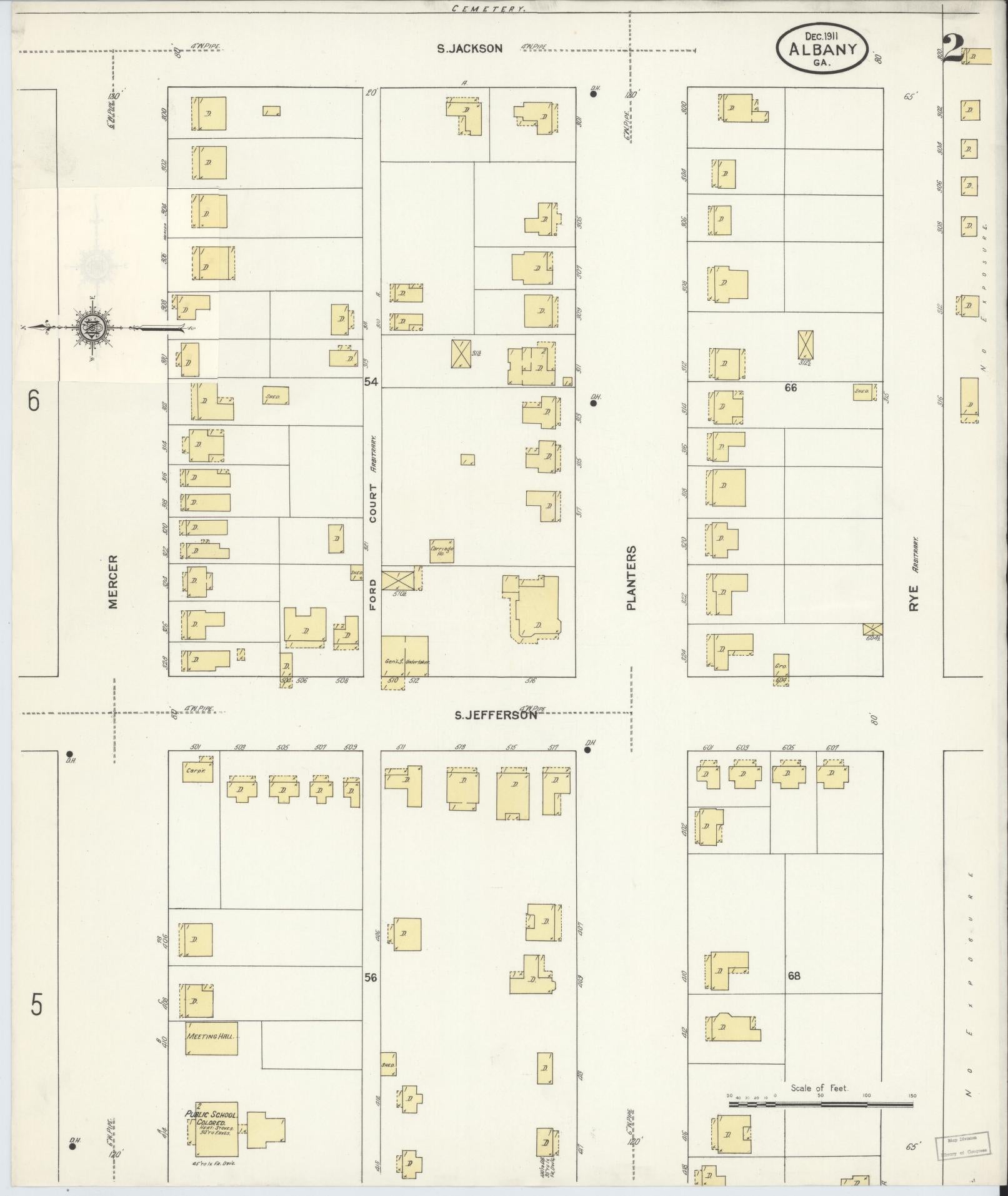 Sanborn Fire Insurance Map from Albany, Dougherty County, Georgia (1911), Sheet #0002 - Complete Map Set gallery image, historic Sanborn map, vintage wall art, Georgia Georgia