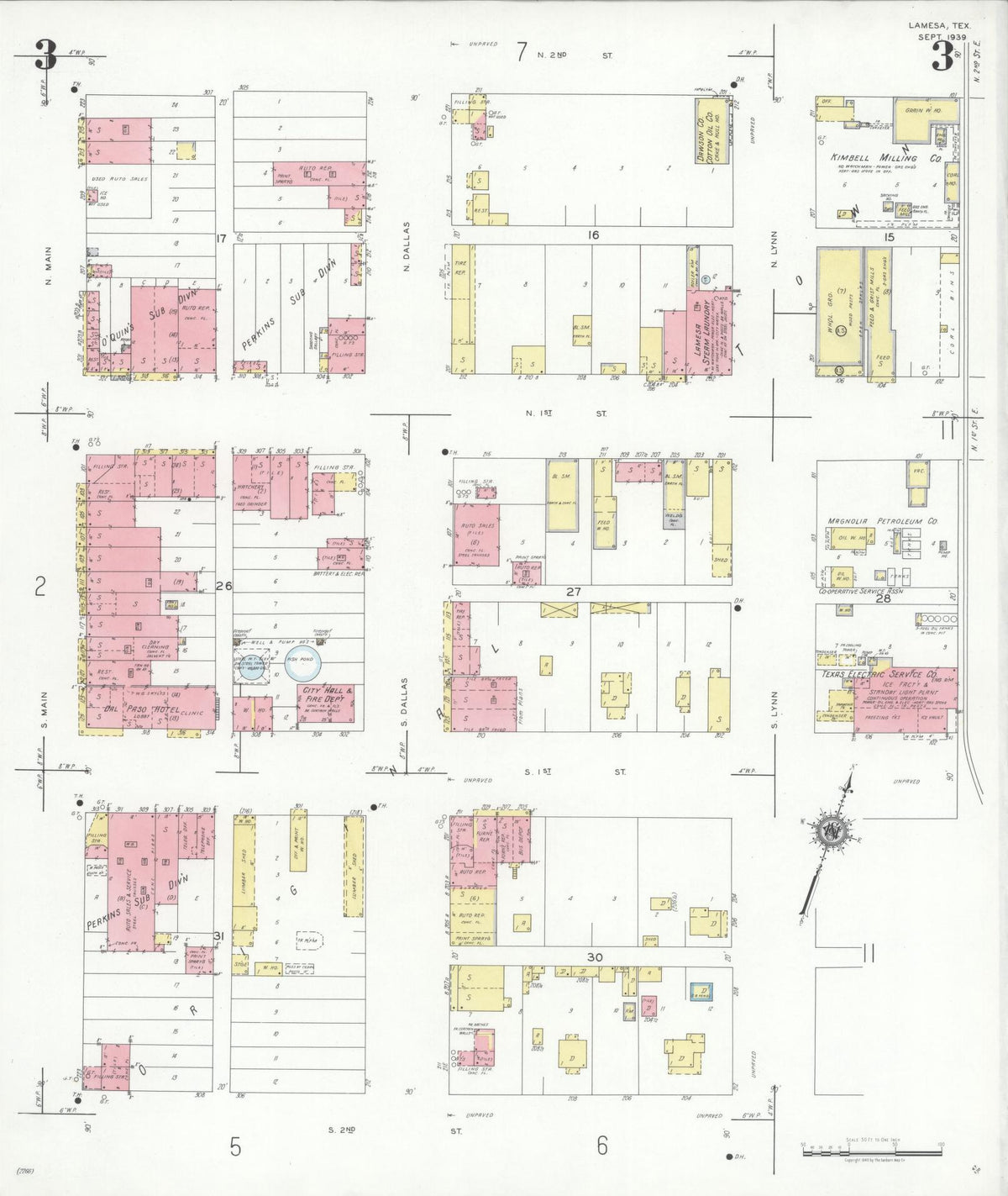 Sanborn Fire Insurance Map from Lamesa, Dawson County, Texas (1939), Sheet #0003 - Historic Sanborn Fire Insurance Map Print, vintage old map wall art, antique decor, genealogy gift, Texas Texas map