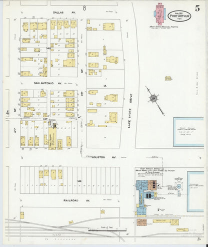 Sanborn Fire Insurance Map from Port Arthur, Jefferson County, Texas (1910), Sheet #0005 - Historic Sanborn Fire Insurance Map Print, vintage old map wall art, antique decor, genealogy gift, Texas Texas map
