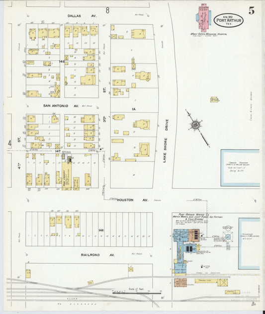 Sanborn Fire Insurance Map from Port Arthur, Jefferson County, Texas (1910), Sheet #0005 - Historic Sanborn Fire Insurance Map Print, vintage old map wall art, antique decor, genealogy gift, Texas Texas map