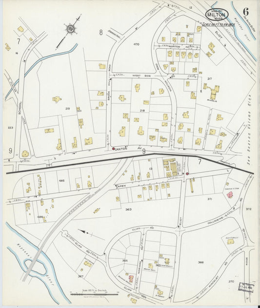 Sanborn Fire Insurance Map from Milton, Norfolk County, Massachusetts (1917), Sheet #0006 - Historic Sanborn Fire Insurance Map Print, vintage old map wall art, antique decor, genealogy gift, Massachusetts Massachusetts map
