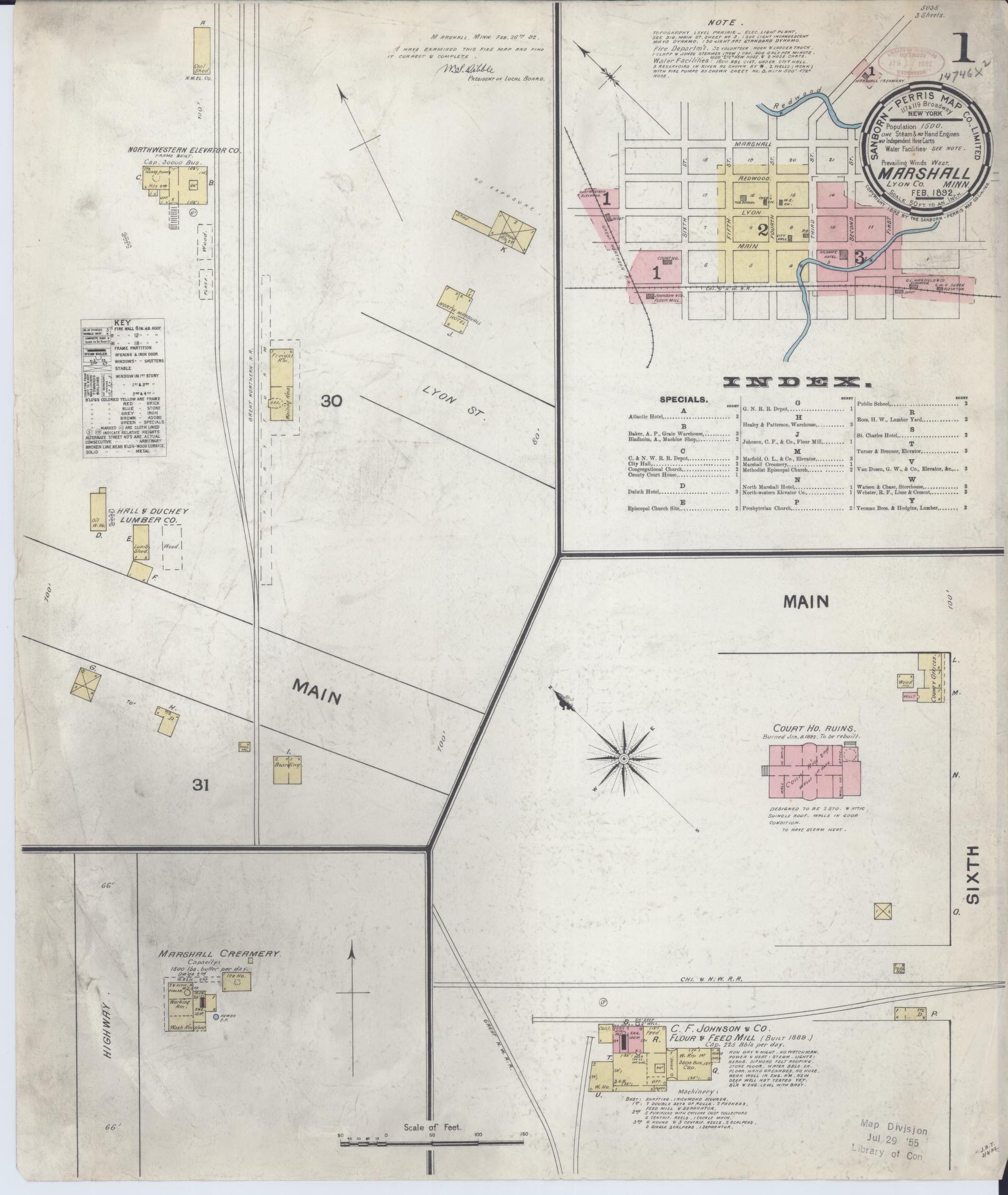 Sanborn Fire Insurance Map from Marshall, Lyon County, Minnesota (1892), Sheet #0001 - Historic Sanborn Fire Insurance Map Print, vintage old map wall art, antique decor, genealogy gift, Minnesota Minnesota map
