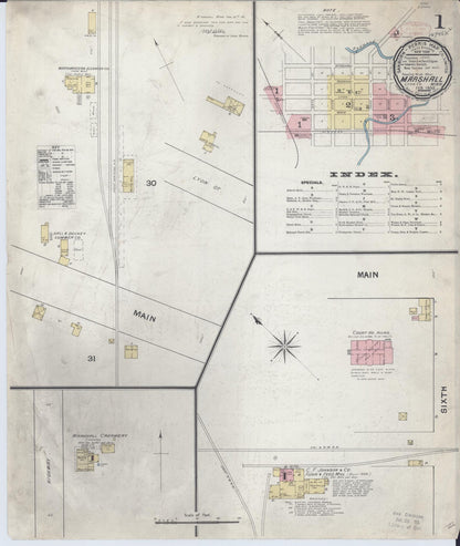 Sanborn Fire Insurance Map from Marshall, Lyon County, Minnesota (1892), Sheet #0001 - Historic Sanborn Fire Insurance Map Print, vintage old map wall art, antique decor, genealogy gift, Minnesota Minnesota map