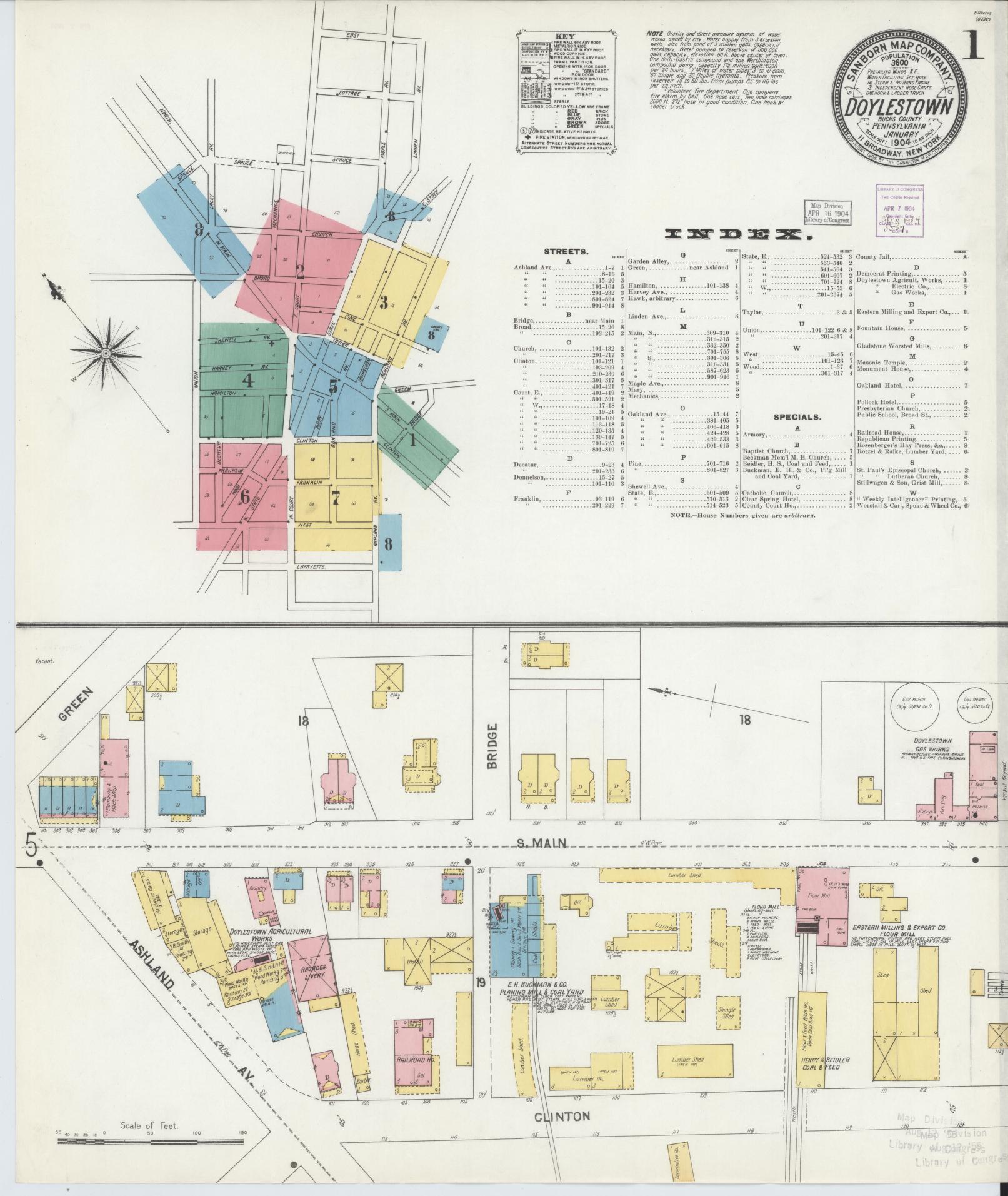 Sanborn Fire Insurance Map from Doylestown, Bucks County, Pennsylvania (1904), Sheet #0001 - Historic Sanborn Fire Insurance Map Print, vintage old map wall art, antique decor, genealogy gift, Pennsylvania Pennsylvania map