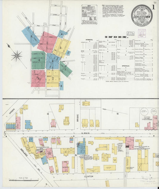 Sanborn Fire Insurance Map from Doylestown, Bucks County, Pennsylvania (1904), Sheet #0001 - Historic Sanborn Fire Insurance Map Print, vintage old map wall art, antique decor, genealogy gift, Pennsylvania Pennsylvania map