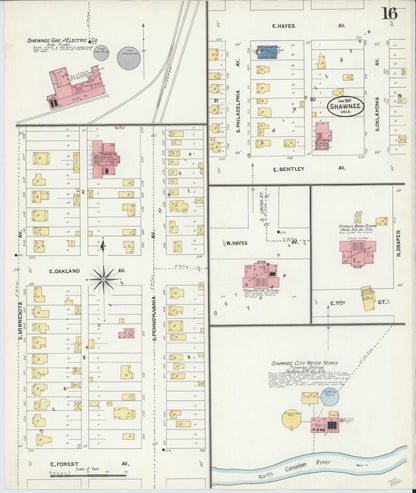 Sanborn Fire Insurance Map from Shawnee, Pottawatomie County, Oklahoma (1907), Sheet #0016 - Complete Map Set gallery image, historic Sanborn map, vintage wall art, Oklahoma Oklahoma