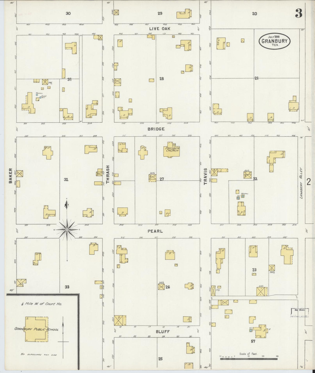 Sanborn Fire Insurance Map from Granbury, Hood County, Texas (1898), Sheet #0003 - Complete Map Set gallery image, historic Sanborn map, vintage wall art, Texas Texas