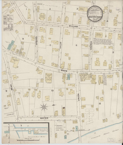 Sanborn Fire Insurance Map from Vineyard Haven, Dukes County, Massachusetts (1887), Sheet #0001 - Historic Sanborn Fire Insurance Map Print, vintage old map wall art, antique decor, genealogy gift, Massachusetts Massachusetts map