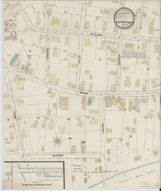 Sanborn Fire Insurance Map from Vineyard Haven, Dukes County, Massachusetts (1887), Sheet #0001 - Historic Sanborn Fire Insurance Map Print, vintage old map wall art, antique decor, genealogy gift, Massachusetts Massachusetts map