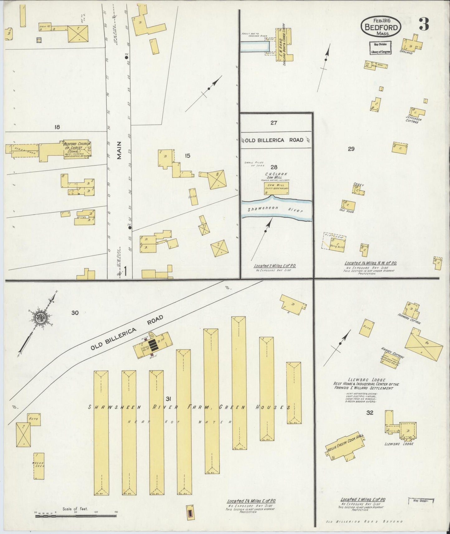 Sanborn Fire Insurance Map from Bedford, Middlesex County, Massachusetts (1916), Sheet #0003 - Complete Map Set gallery image, historic Sanborn map, vintage wall art, Massachusetts Massachusetts