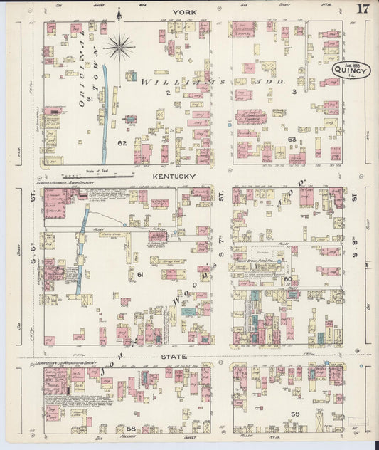 Sanborn Fire Insurance Map from Quincy, Adams County, Illinois (1883), Sheet #0017 - Historic Sanborn Fire Insurance Map Print, vintage old map wall art, antique decor, genealogy gift, Illinois Illinois map