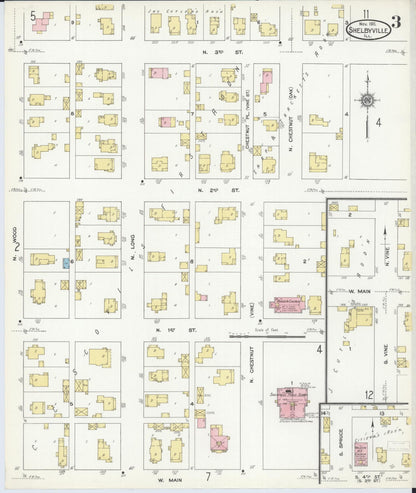 Sanborn Fire Insurance Map from Shelbyville, Shelby County, Illinois (1911), Sheet #0003 - Historic Sanborn Fire Insurance Map Print, vintage old map wall art, antique decor, genealogy gift, Illinois Illinois map