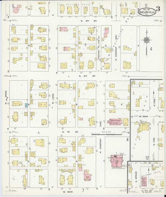 Sanborn Fire Insurance Map from Shelbyville, Shelby County, Illinois (1911), Sheet #0003 - Historic Sanborn Fire Insurance Map Print, vintage old map wall art, antique decor, genealogy gift, Illinois Illinois map