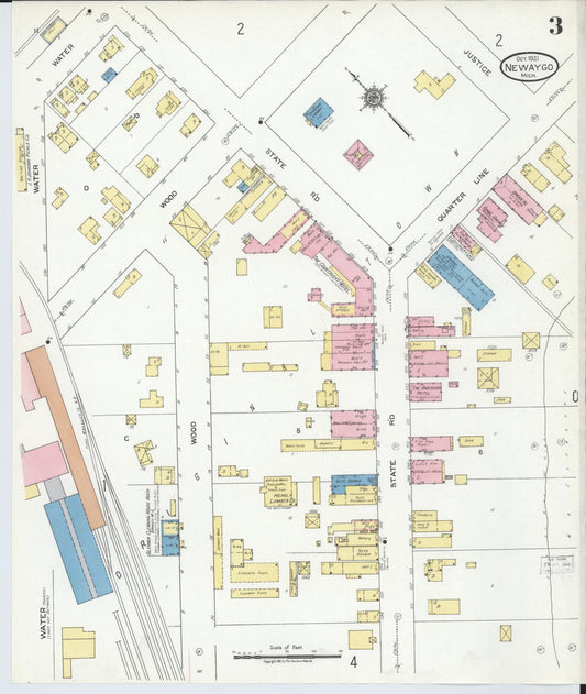 Sanborn Fire Insurance Map from Newaygo, Newaygo County, Michigan (1921), Sheet #0003 - Historic Sanborn Fire Insurance Map Print, vintage old map wall art, antique decor, genealogy gift, Michigan Michigan map