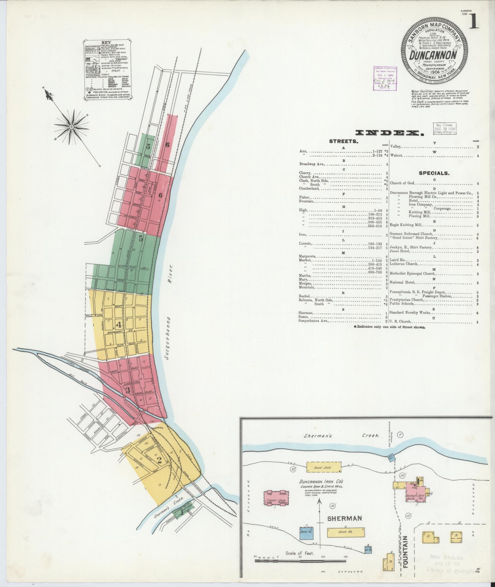 Sanborn Fire Insurance Map from Duncannon, Perry County, Pennsylvania (1904), Sheet #0001 - Historic Sanborn Fire Insurance Map Print, vintage old map wall art, antique decor, genealogy gift, Pennsylvania Pennsylvania map