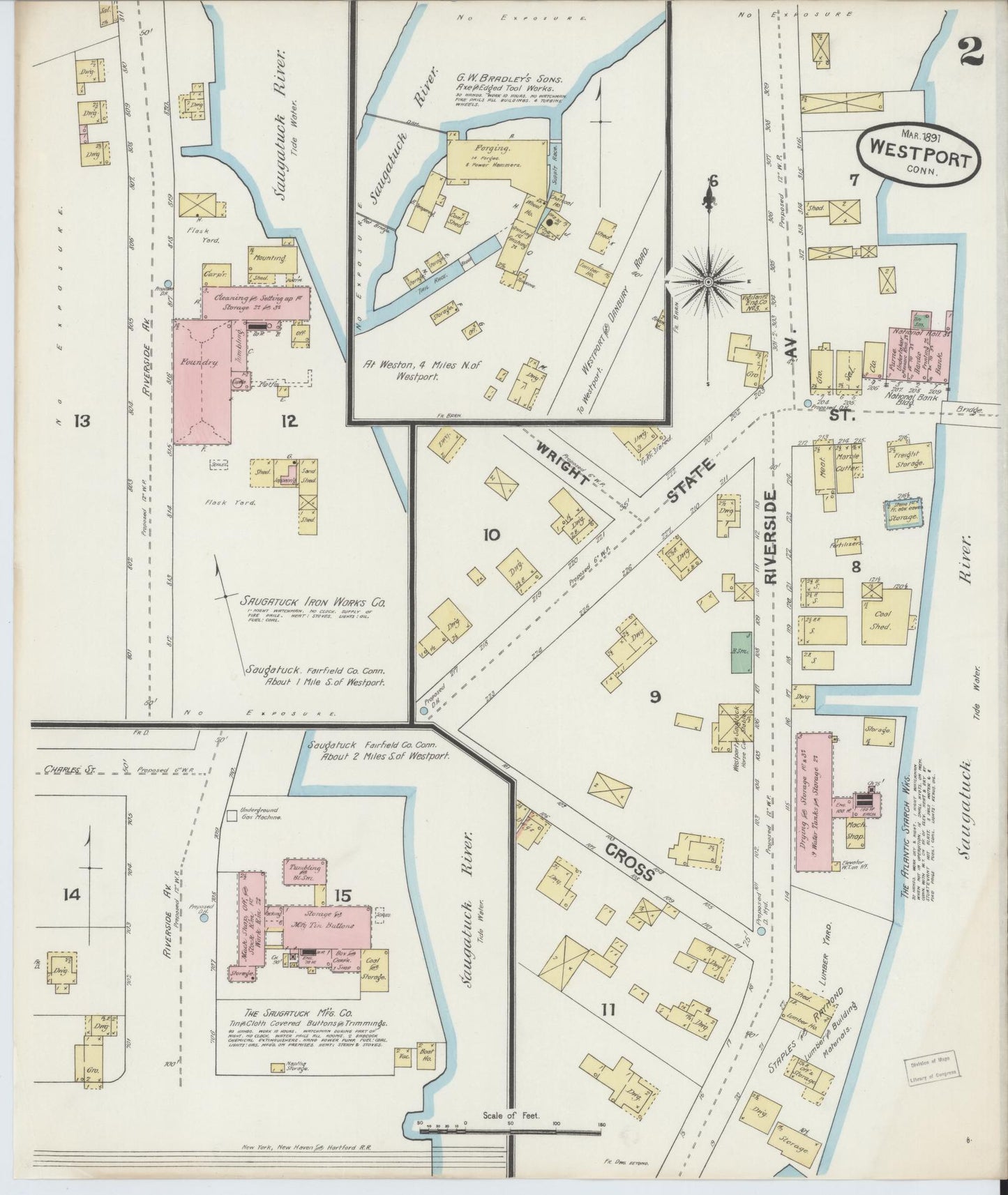 Sanborn Fire Insurance Map from Westport, Fairfield County, Connecticut (1891), Sheet #0002 - Complete Map Set gallery image, historic Sanborn map, vintage wall art, Connecticut Connecticut