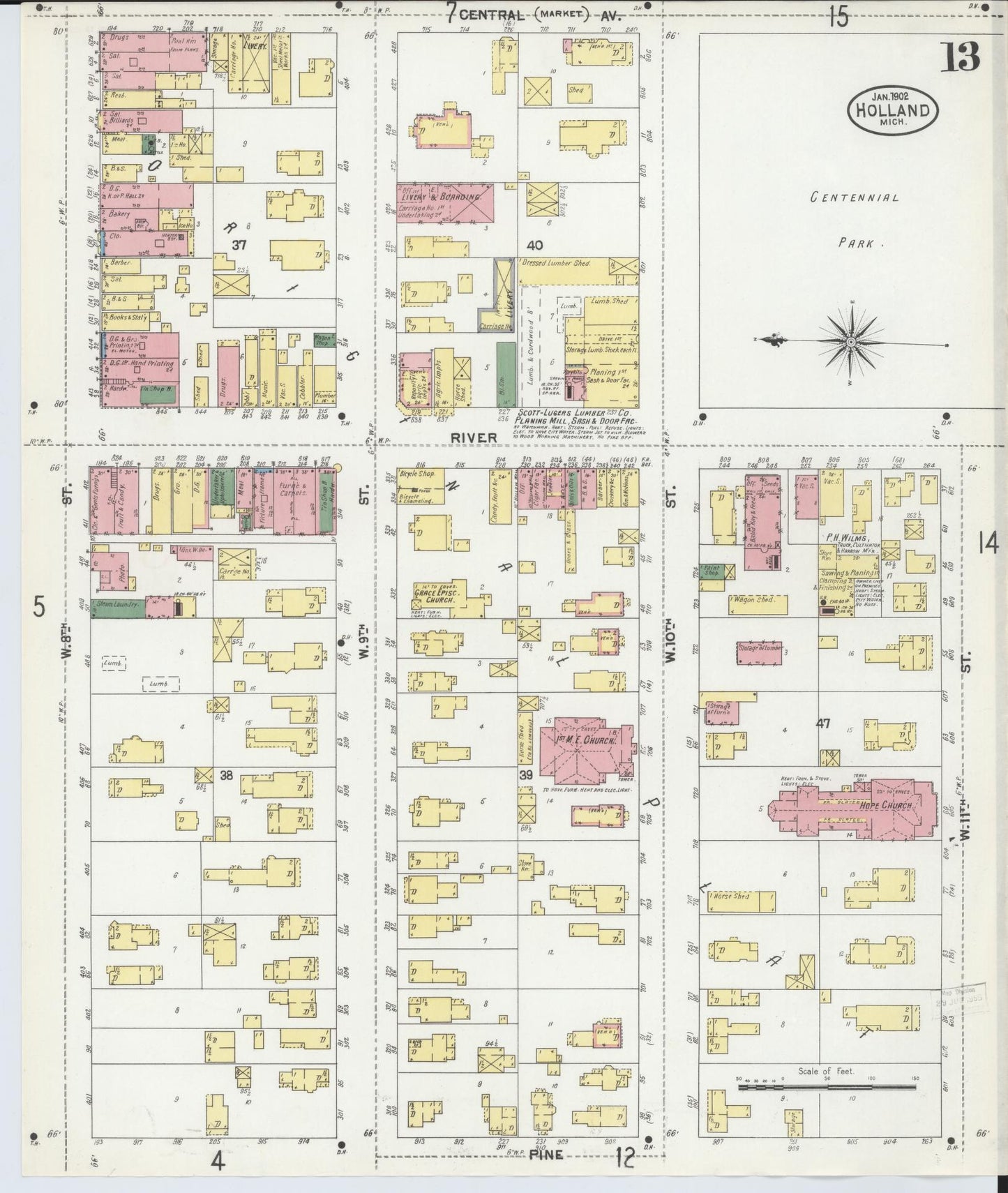 Sanborn Fire Insurance Map from Holland, Ottawa County, Michigan (1902), Sheet #0013 - Complete Map Set gallery image, historic Sanborn map, vintage wall art, Michigan Michigan