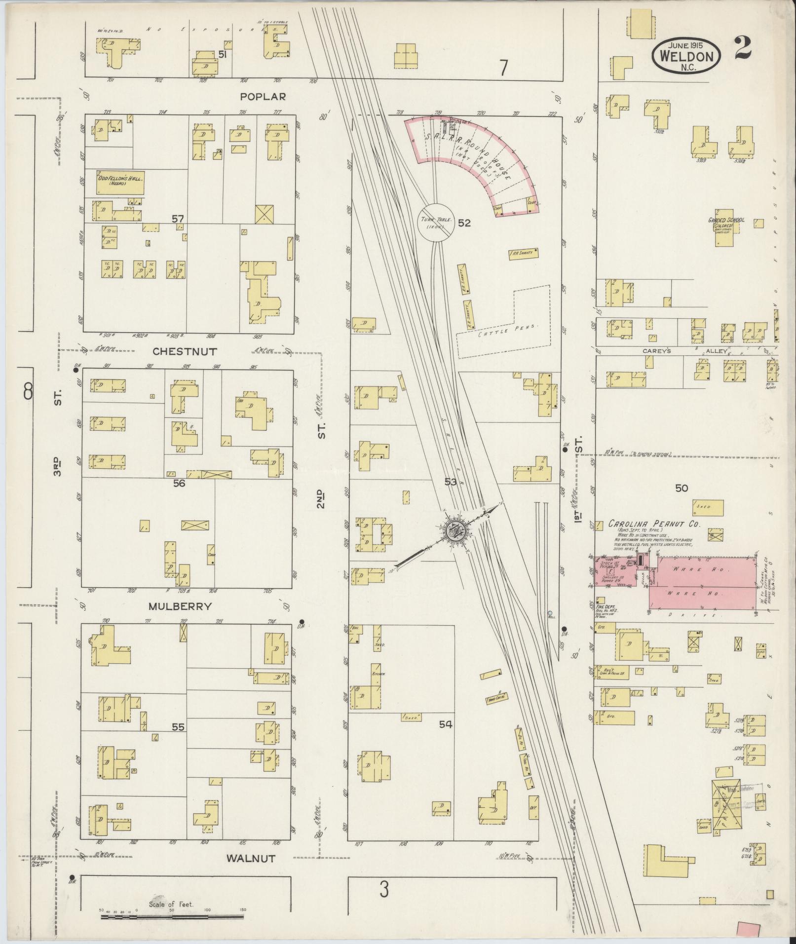 Sanborn Fire Insurance Map from Weldon, Halifax County, North Carolina (1915), Sheet #0002 - Complete Map Set gallery image, historic Sanborn map, vintage wall art, North Carolina North Carolina