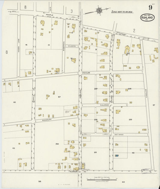 Sanborn Fire Insurance Map from Ashland, Hanover County, Virginia (1921), Sheet #0009 - Historic Sanborn Fire Insurance Map Print, vintage old map wall art, antique decor, genealogy gift, Virginia Virginia map
