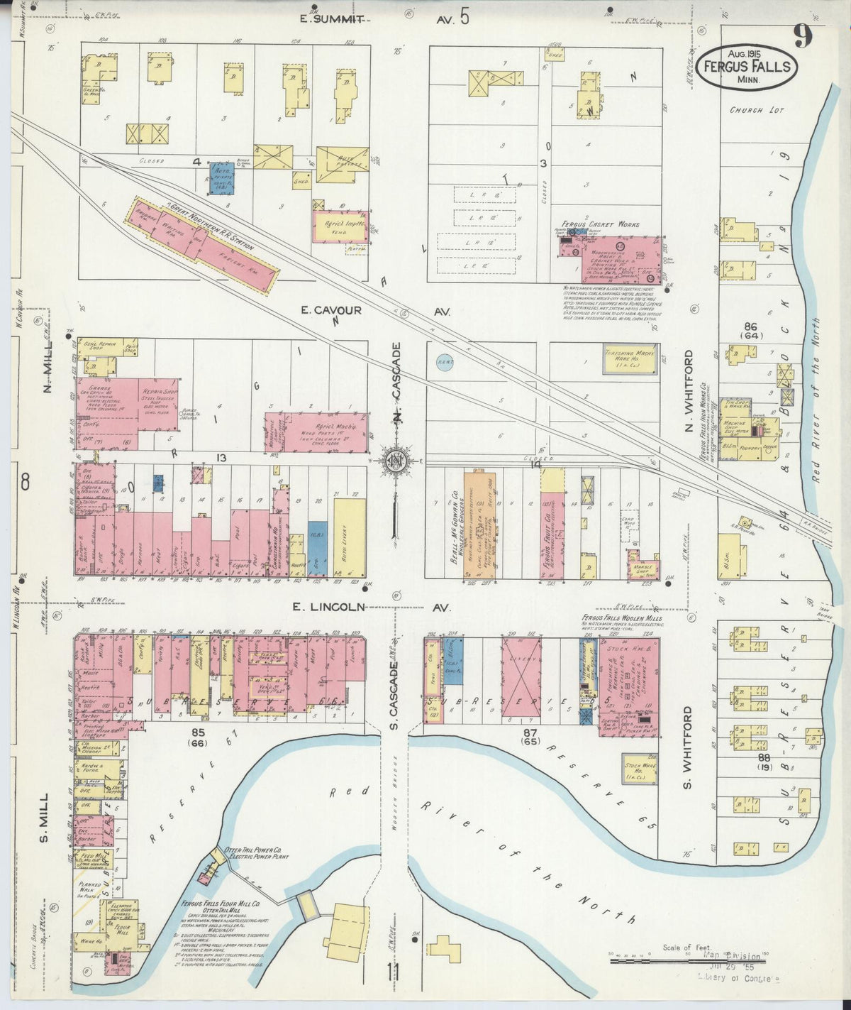 Sanborn Fire Insurance Map from Fergus Falls, Otter Tail County, Minnesota (1915), Sheet #0009 - Complete Map Set gallery image, historic Sanborn map, vintage wall art, Minnesota Minnesota