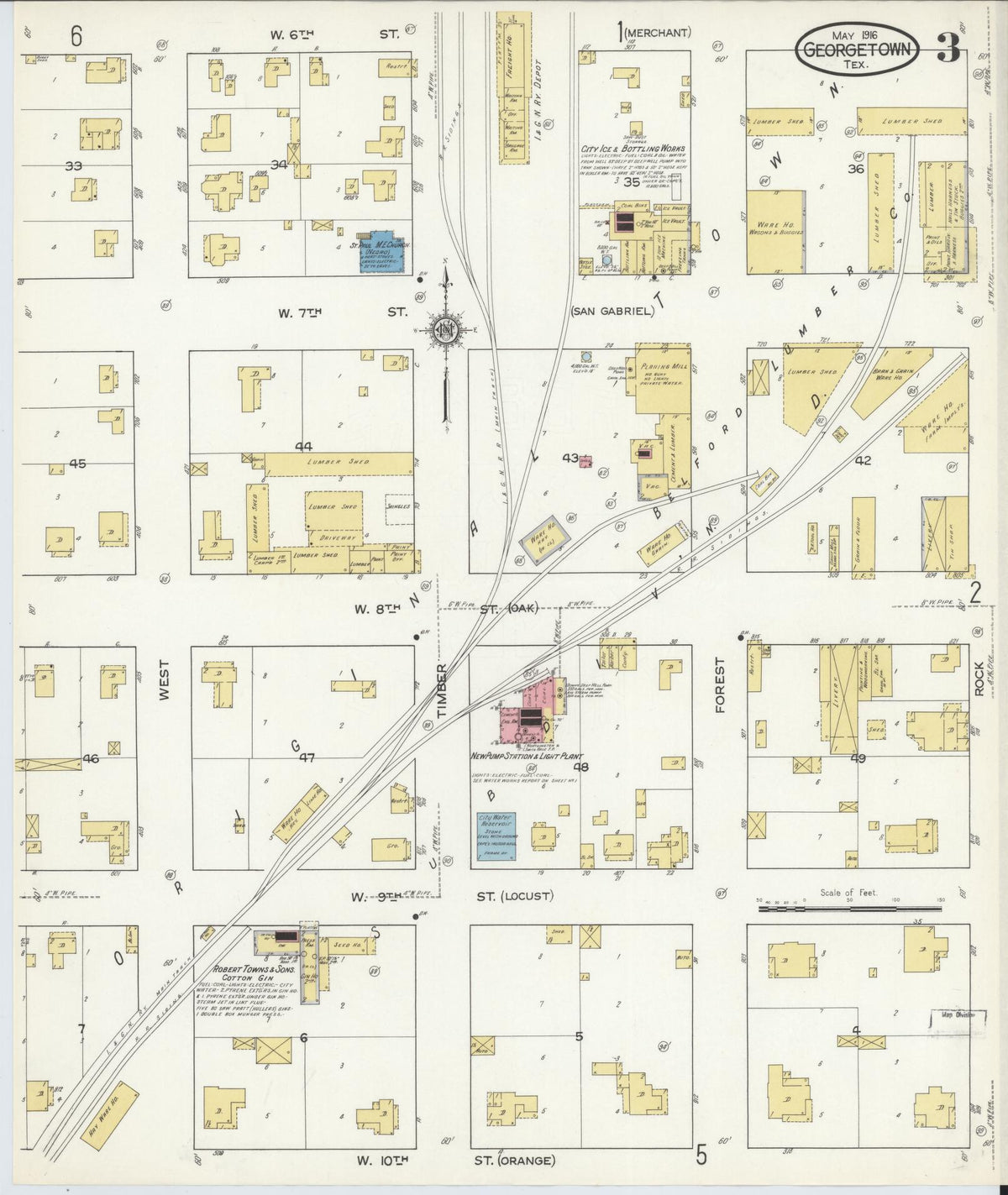 Sanborn Fire Insurance Map from Georgetown, Williamson County, Texas (1916), Sheet #0003 - Complete Map Set gallery image, historic Sanborn map, vintage wall art, Texas Texas