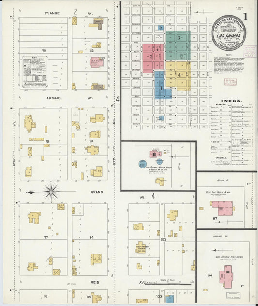 Sanborn Fire Insurance Map from Las Animas, Bent County, Colorado (1906), Sheet #0001 - Complete Map Set gallery image, historic Sanborn map, vintage wall art, Colorado Colorado