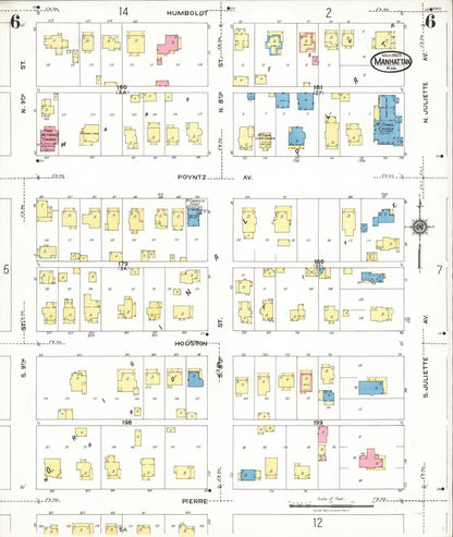Sanborn Fire Insurance Map from Manhattan, Riley County, Kansas (1923), Sheet #0006 - Complete Map Set gallery image, historic Sanborn map, vintage wall art, Kansas Kansas