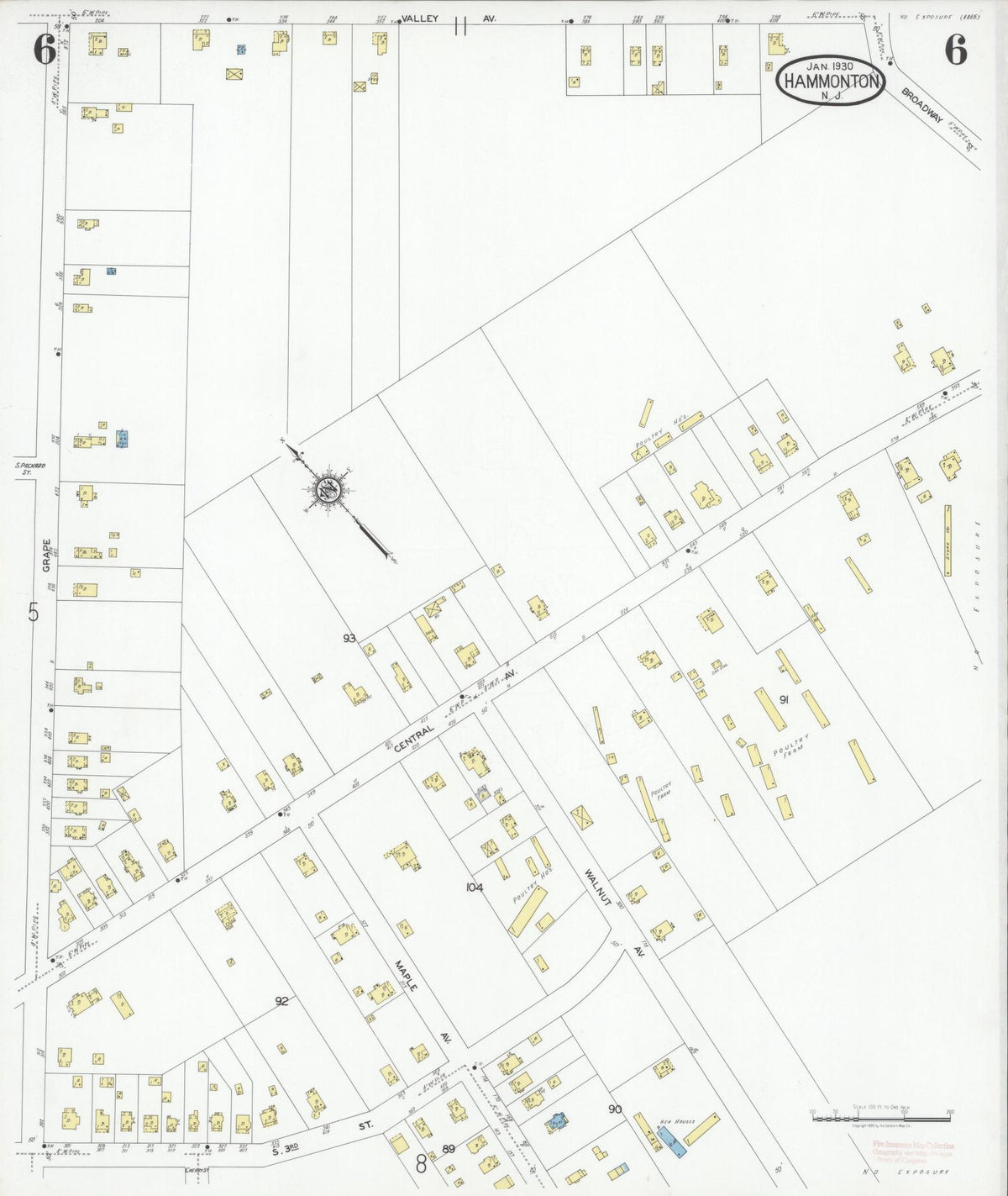 Sanborn Fire Insurance Map from Hammonton, Atlantic County, New Jersey (1930), Sheet #0006 - Complete Map Set gallery image, historic Sanborn map, vintage wall art, New Jersey New Jersey