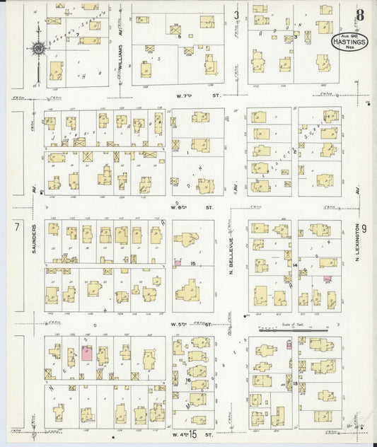 Sanborn Fire Insurance Map from Hastings, Adams County, Nebraska (1910), Sheet #0008 - Historic Sanborn Fire Insurance Map Print, vintage old map wall art, antique decor, genealogy gift, Nebraska Nebraska map
